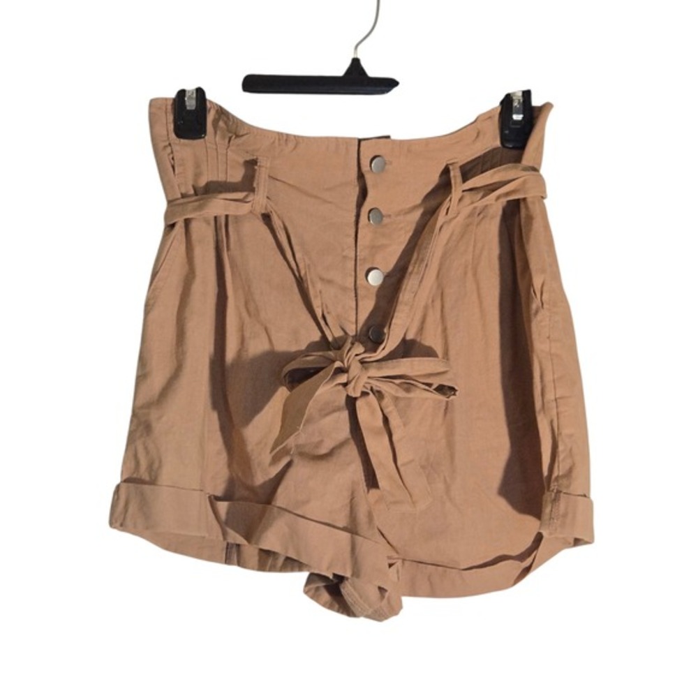 Favlux Fashion Tan Paperbag High Waist Shorts Button Front Tie Belt Camel Medium